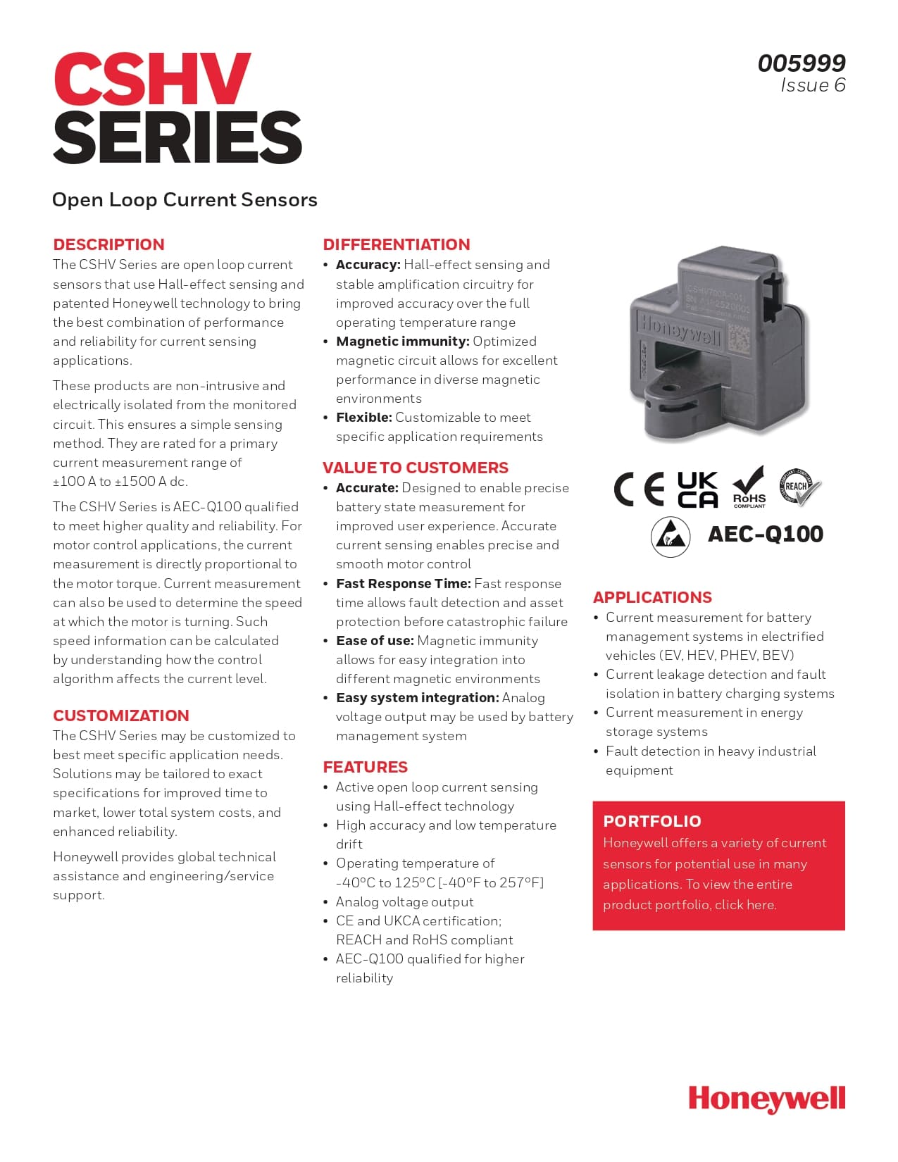 霍尼韦尔（Honeywell） CSHV 电流传感器